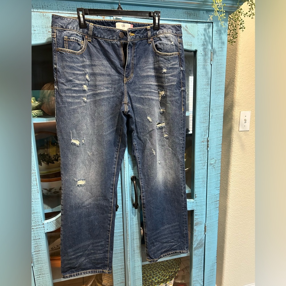 CAbi Women's Blue Distressed Boyfriend Jeans